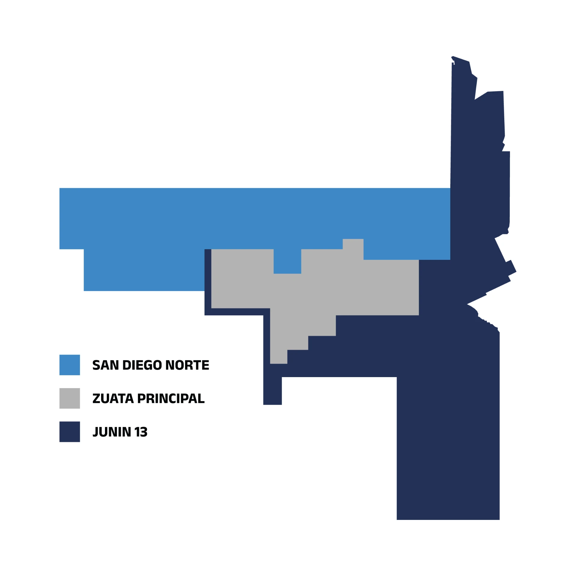Mapa de campos de la Faja Petrolífera del Orinoco: San Diego Norte, Zuata Principal y Junín 13